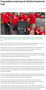 Report in White Horse News about Bratton Primary School preparations for their Scarecrow trail on 29yh and 30th June.